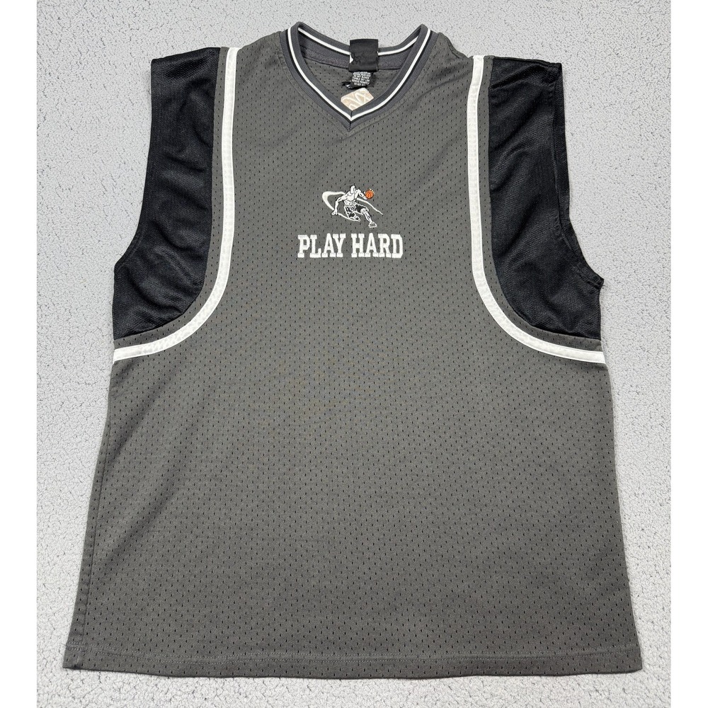 VTG AND1 Tank Top Mens XL Gray Sleeveless Play Hard 4 Mesh Basketball Jersey - Picture 1 of 8